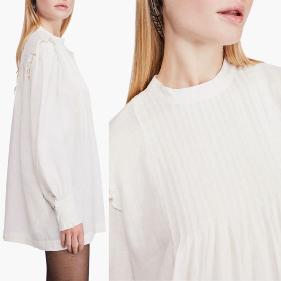 FREE PEOPLE | Linen Blend Clover Pintuck Linen Blend Tunic in White | Size S - Picture 2 of 11